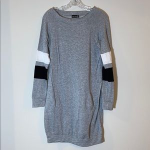 Gray Sweatshirt Dress With Front Pockets